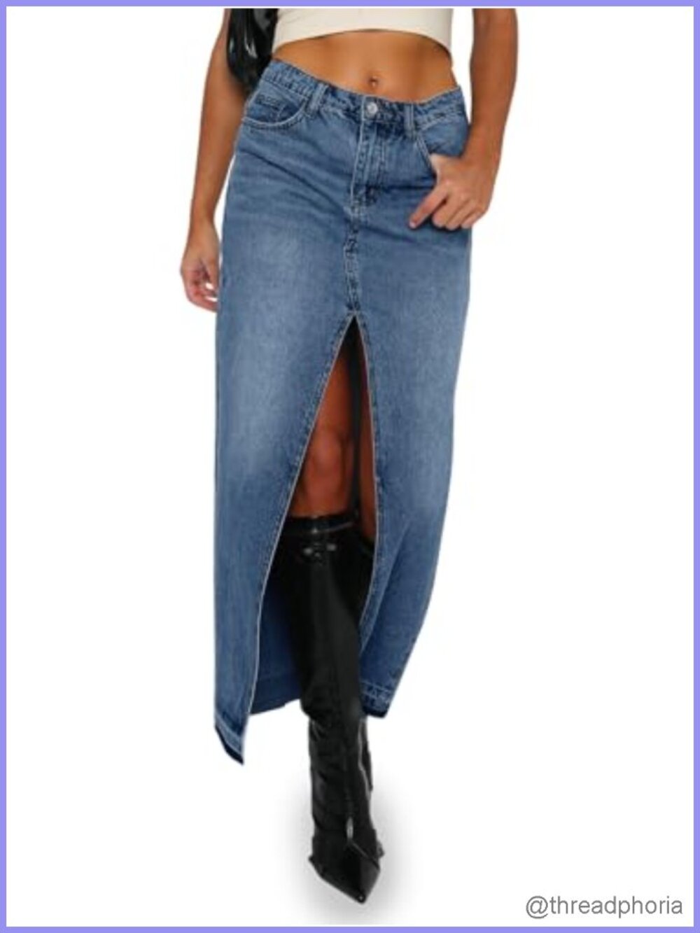 Women's Long Denim Maxi Skirt High Waisted Split Raw Hem Cotton Jean Skirt